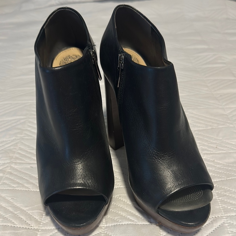 Vince Camuto Black Peep-Toe Heeled Boots
